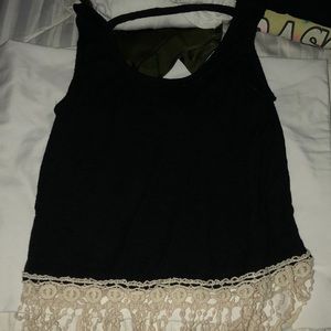 Rue 21 black crop top with lace dangles on bottom